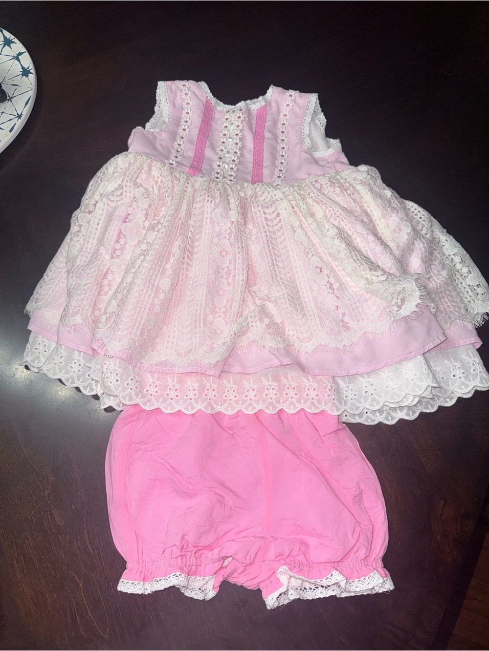 Infant Pink Lace Top and Bloomers Set